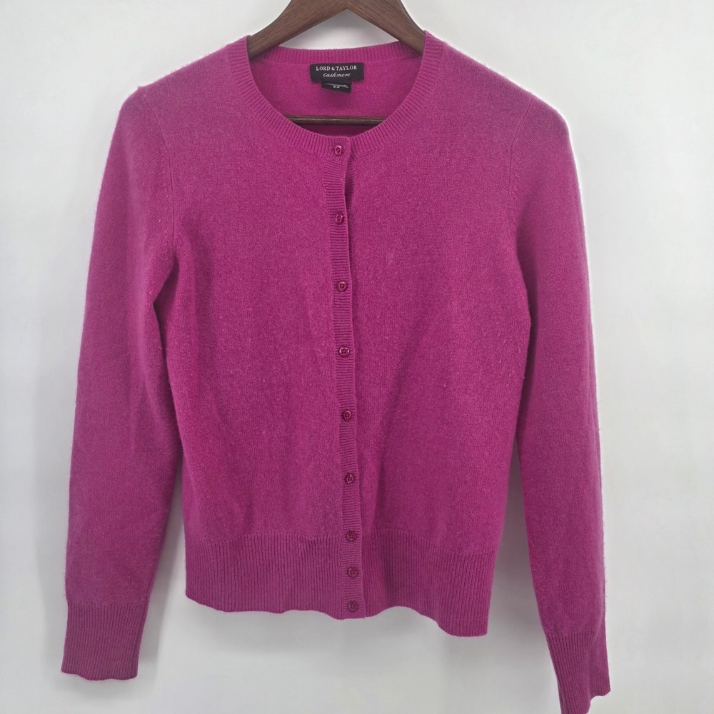 Lord & Taylor 100% Cashmere Pink Button Front Cardigan Sweater Small S/P